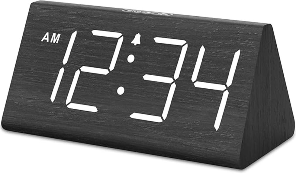 wooden digital alarm clock