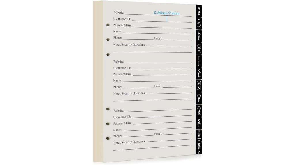 password book refill pages